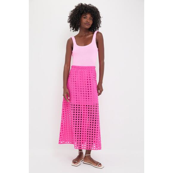 TUCKERNUCK Hot Pink Cotton Eyelet Eve Skirt Size S NWT Retail $148 Tuckernuck - Picture 5 of 8